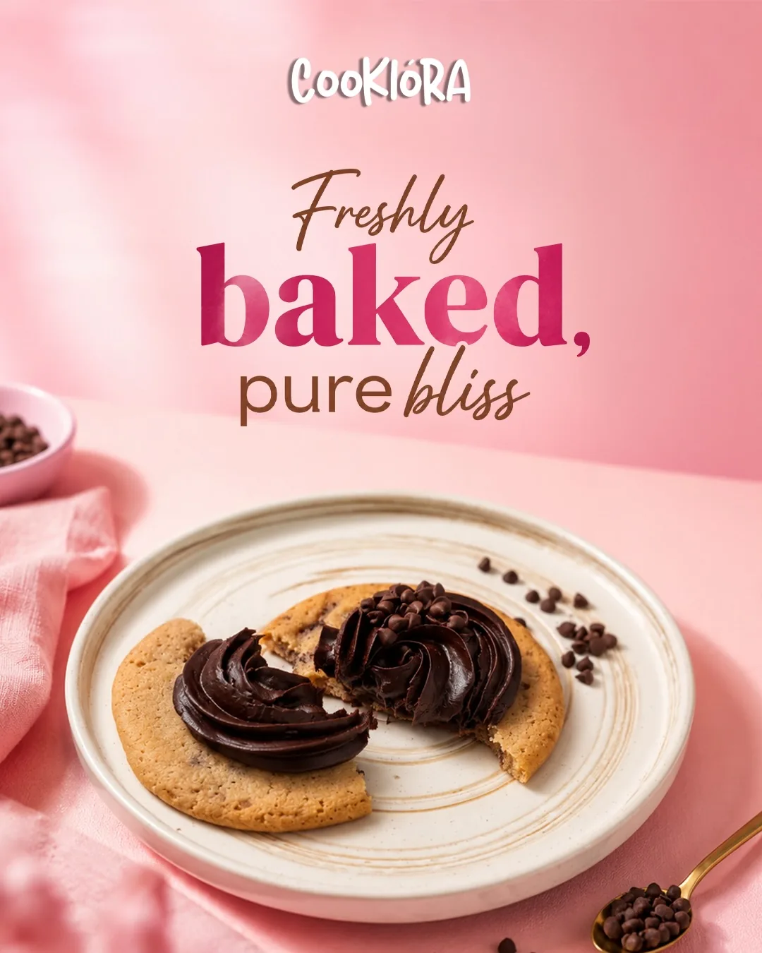 Ganache-topped cookies on a plate: freshly baked, pure bliss