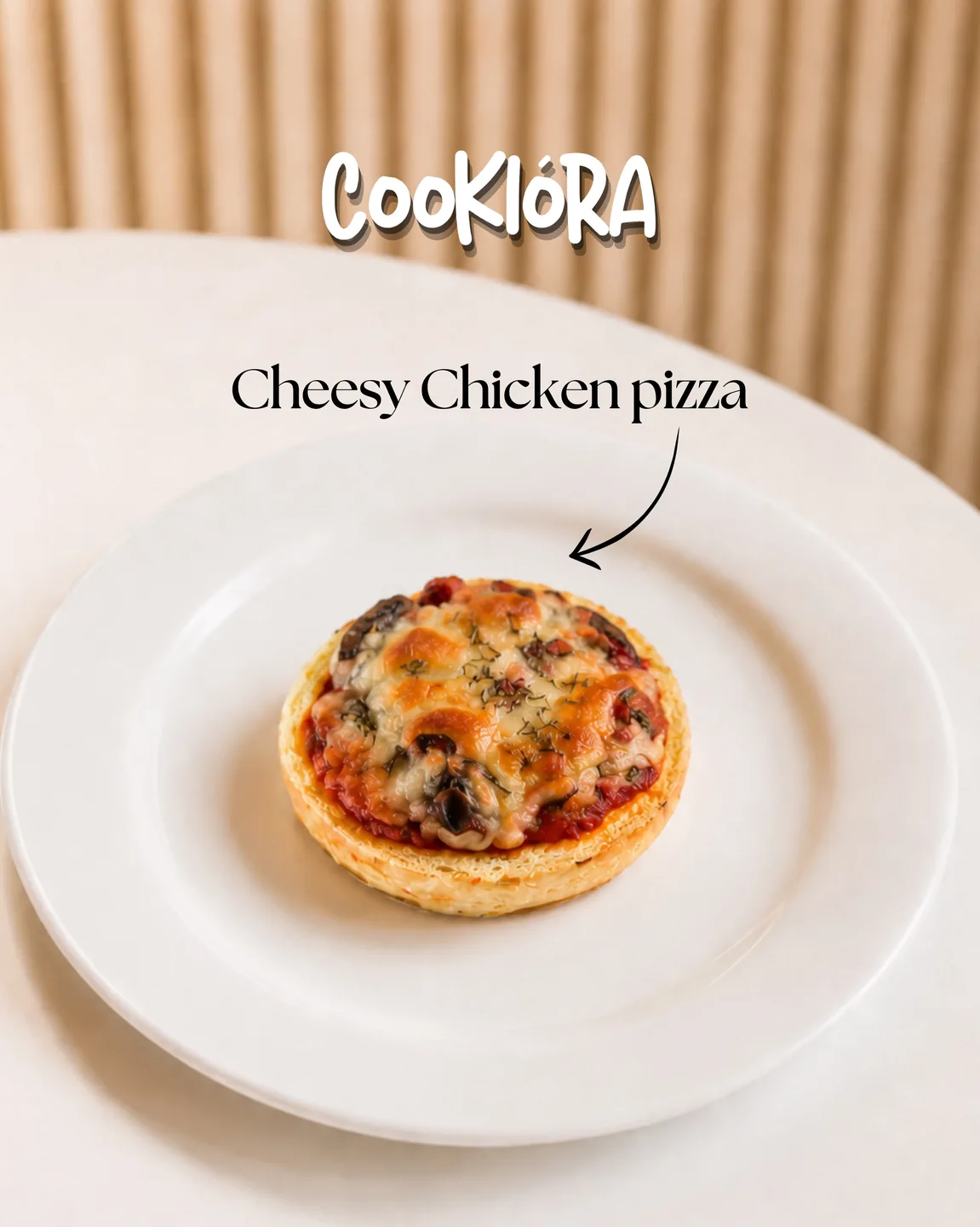Cheesy Chicken Pizza on a white plate
