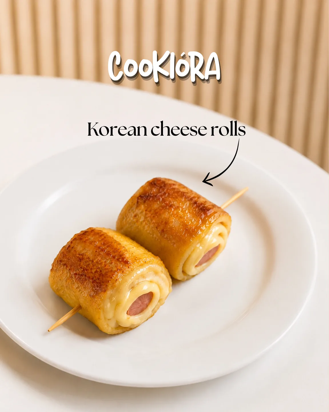 Korean Cheese Rolls on a white plate