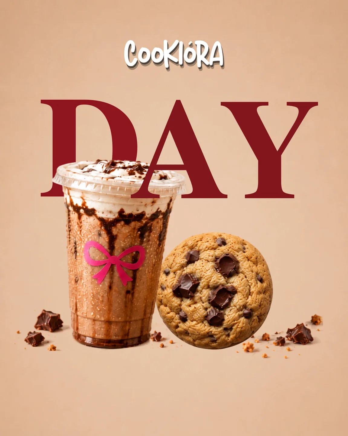 Countdown slide two: the word DAY behind an iced chocolate and a cookie.
