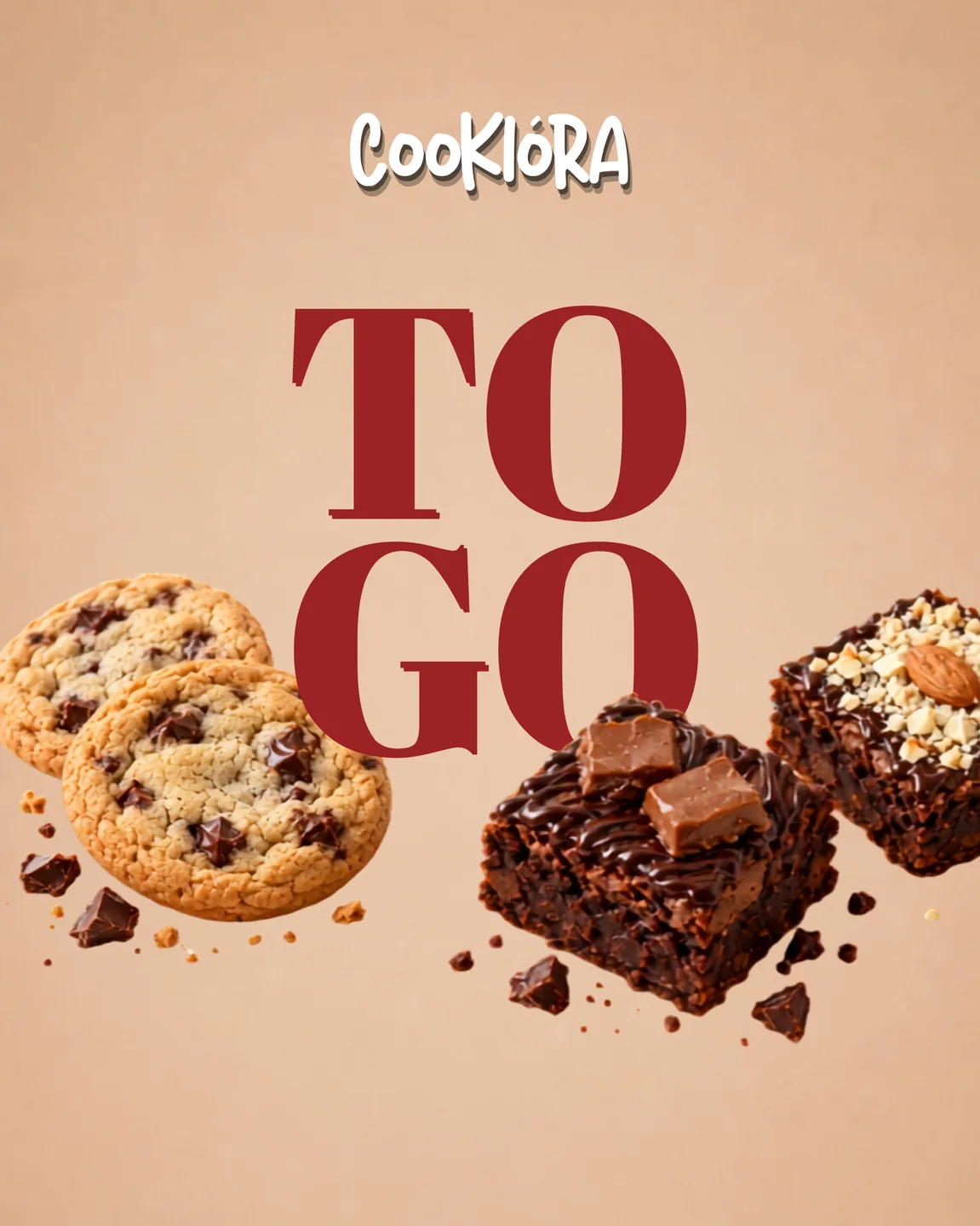 Countdown slide three: the words TO GO behind cookies and a brownie.