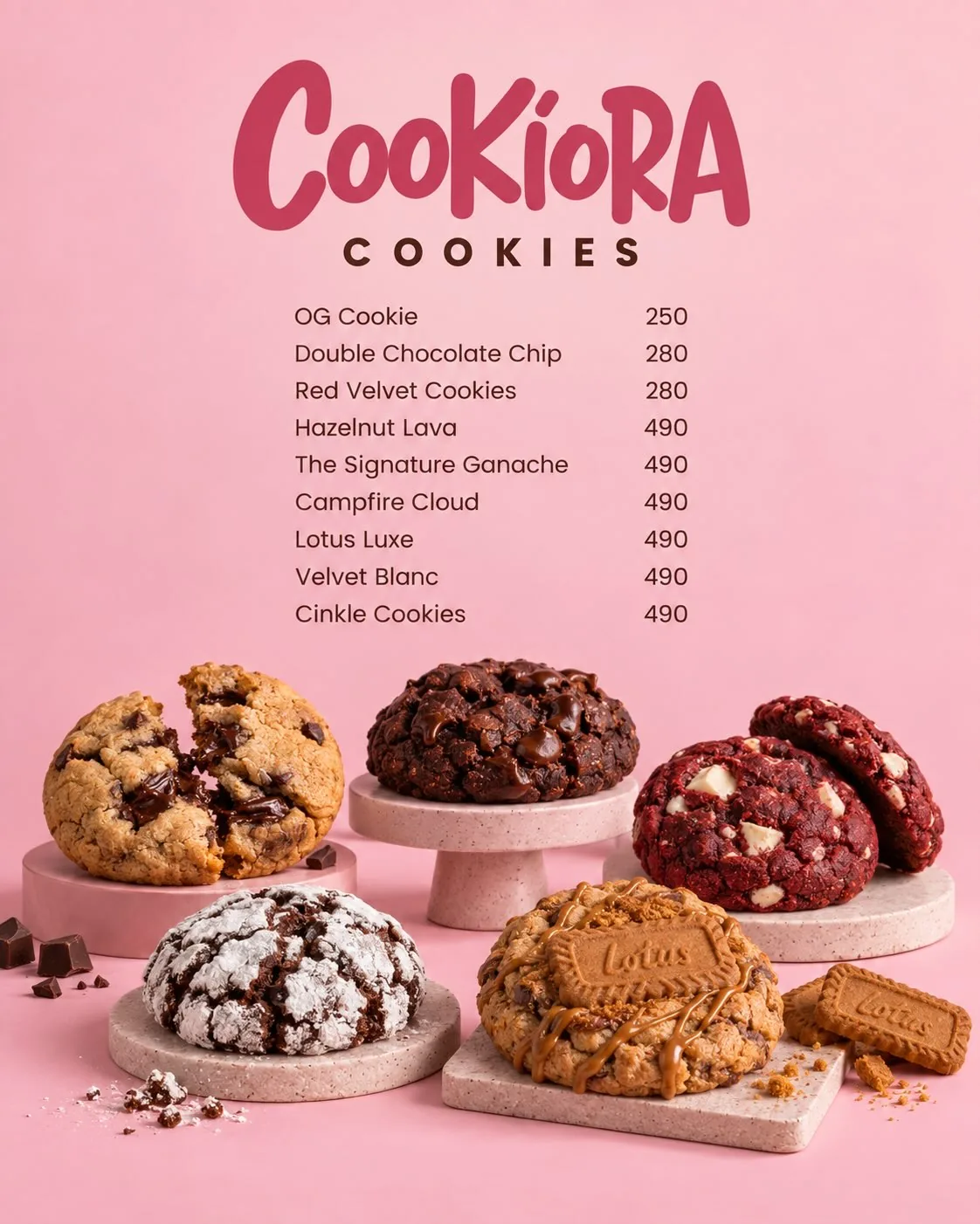 The cookies page of the Cookiora menu, with prices