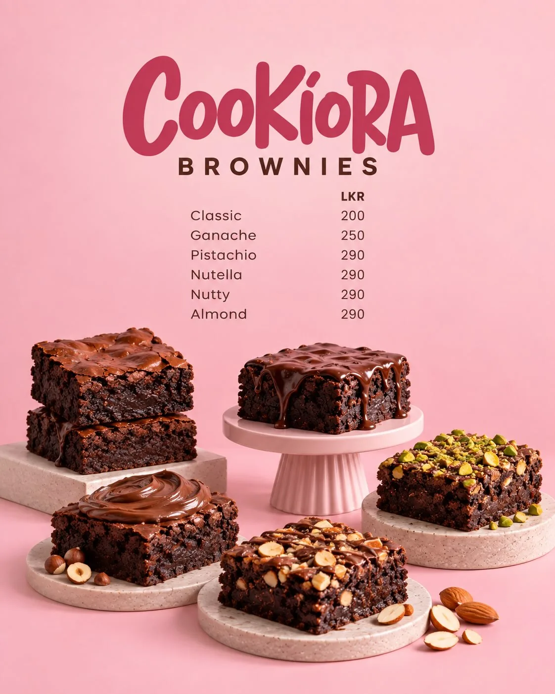 The brownies page of the Cookiora menu, with prices