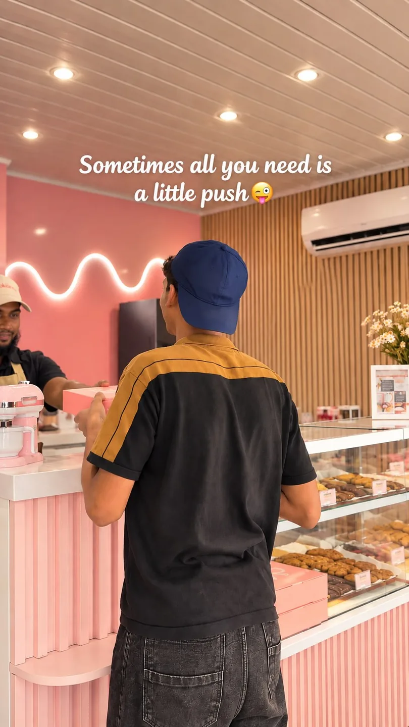 A customer at the counter: sometimes all you need is a little push