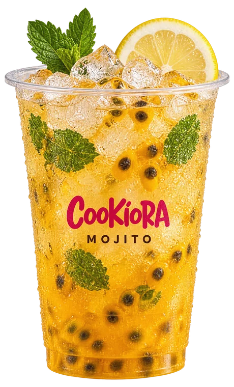 A Passion mojito in a Cookiora bow cup